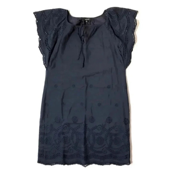 Madewell Silk Medium Mini Eyelet Dress Navy Blue Embroidered Moontide Flutter Si - Picture 5 of 8